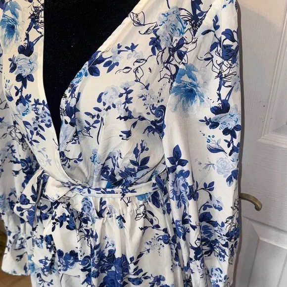 SHEIN Blue Floral Long Sleeve Dress - Picture 7 of 15